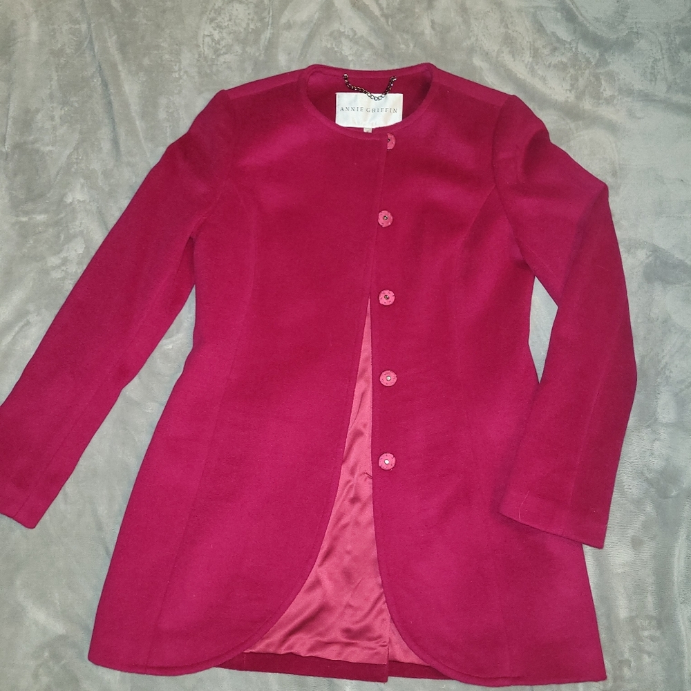Annie Griffin, Medium, Fushia, Women's, Snap Front, Slim Fit Wool Coat